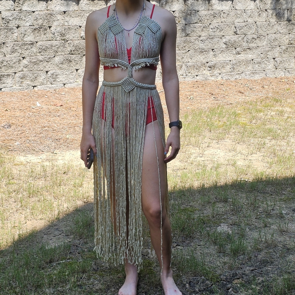 Macrame Fringe Halter Cover Up Dress - Picture 3 of 8